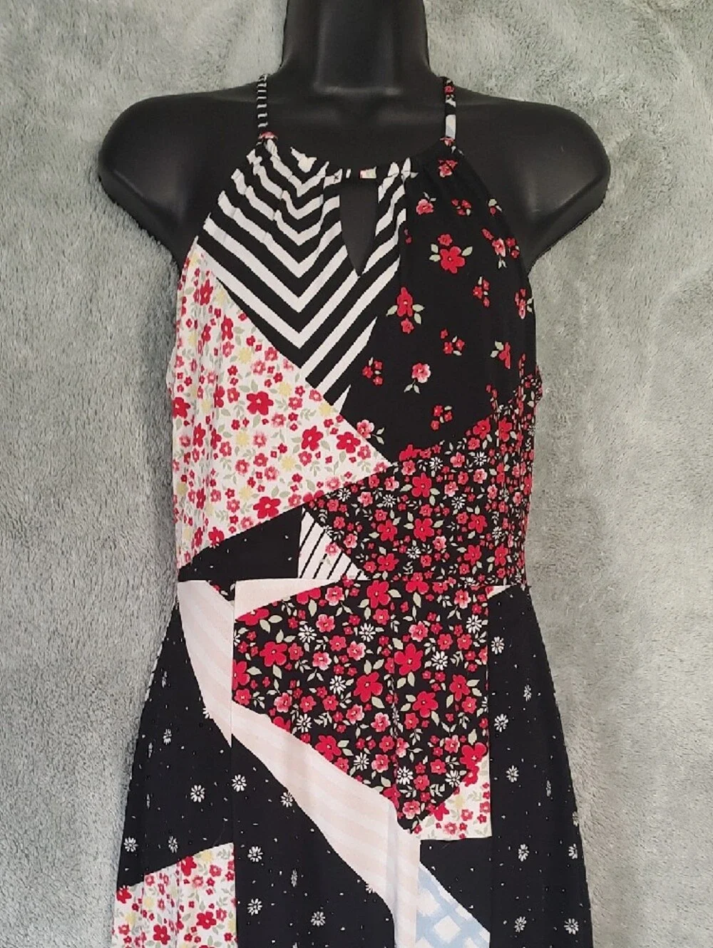 Candie's Black & Red Patchwork Halter Maxi Dress - Picture 2 of 15